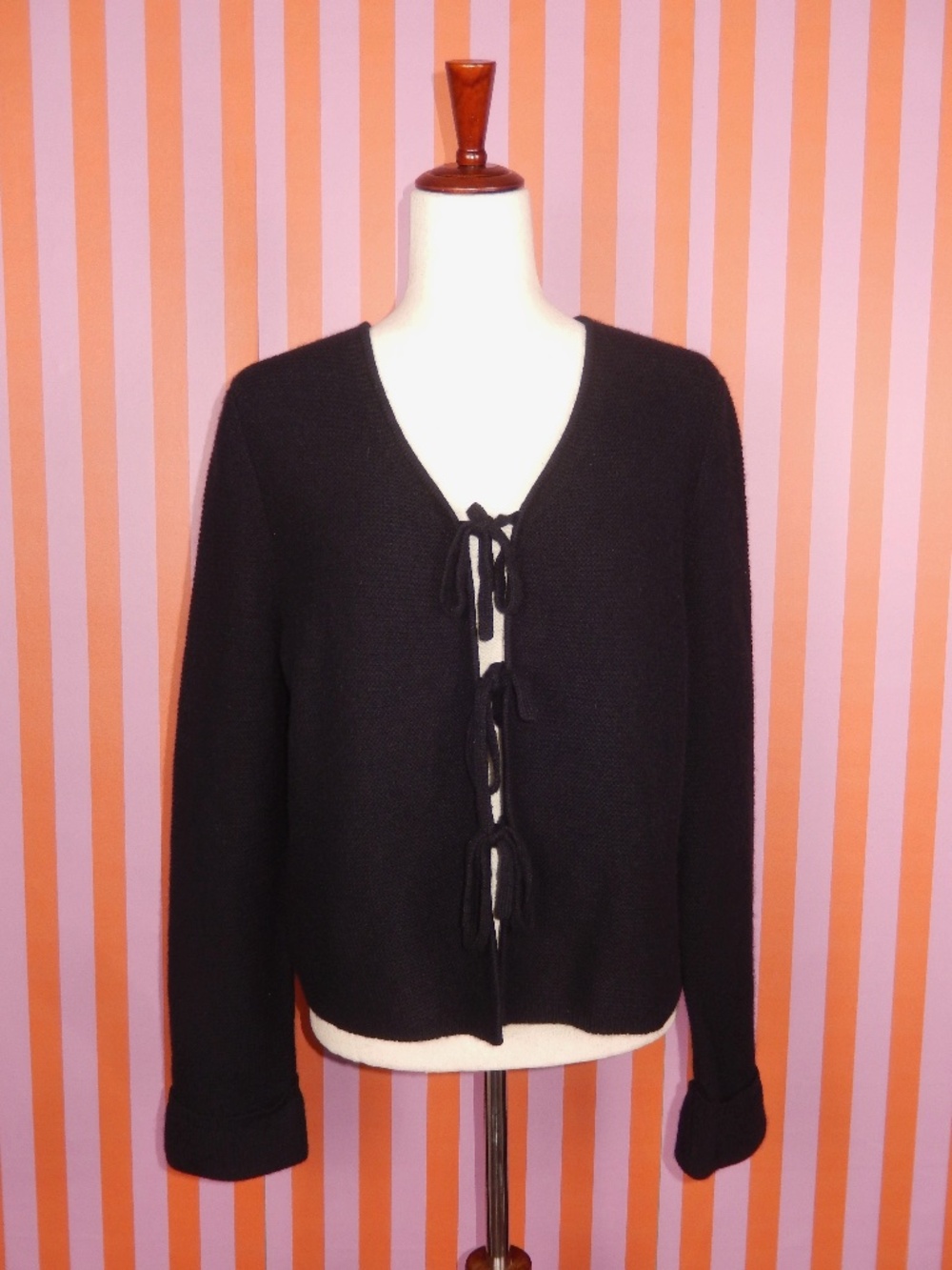 100% Cashmere Antonio Melani Lydia Black Cardigan Tie Front Sweater New L